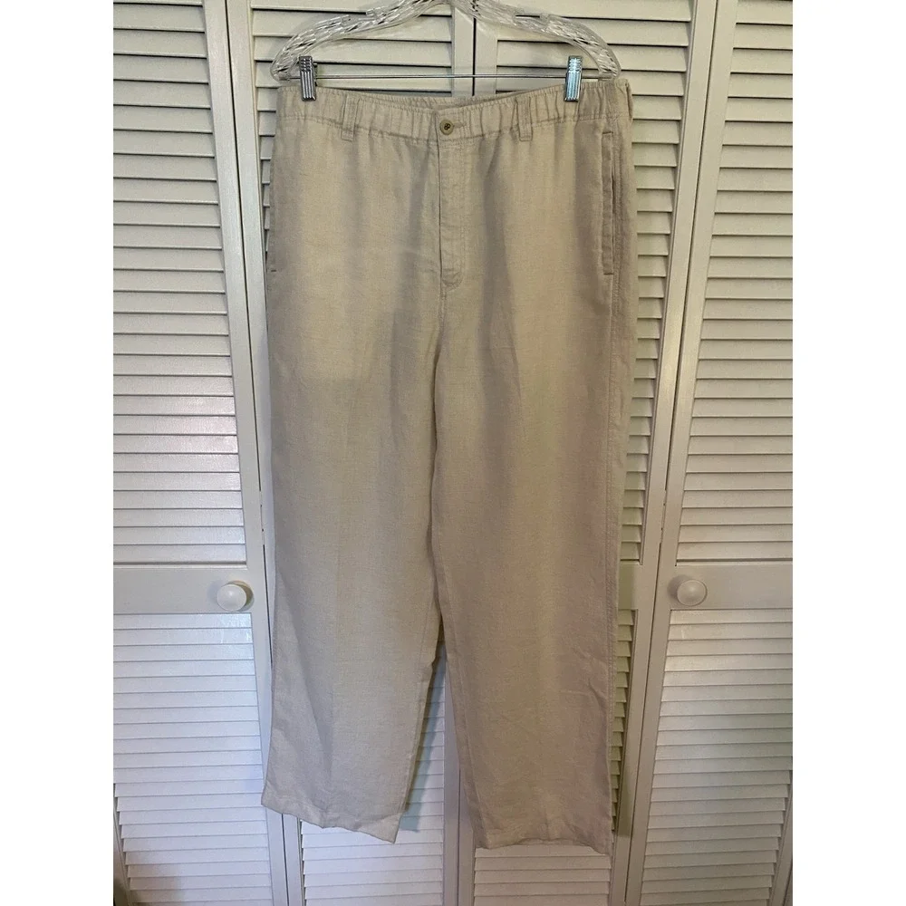 Tommy Bahama Relax Men's Large 100% Linen Pants Beige Drawstring Beach Coastal